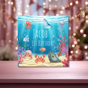 Blue Under the Sea kid's birthday Card