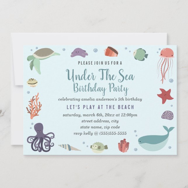 Blue Under The Sea Kids Birthday Invitation (Front)