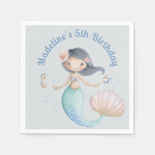 Blue Under the Sea Mermaid Birthday Party Napkin