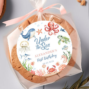 Blue Under The Sea Ocean Animals Birthday Classic Round Sticker