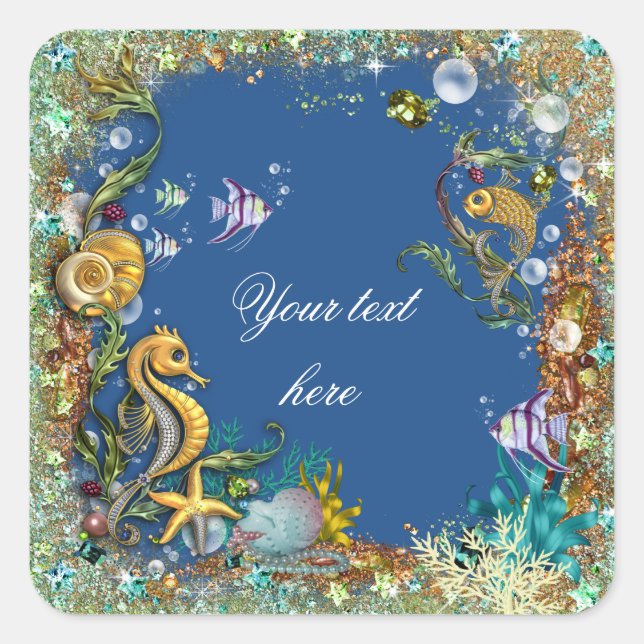 Blue Under the Sea Square Sticker (Front)