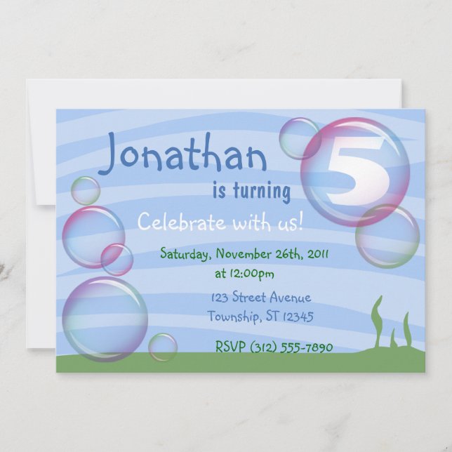Blue Undersea Bubbles Child Birthday Invitations (Front)