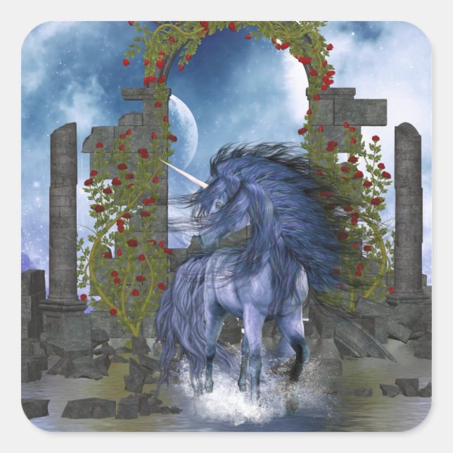 Blue Unicorn 2 Square Sticker (Front)