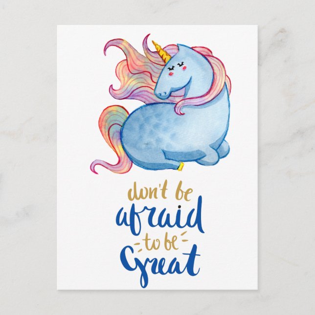 Blue Unicorn Inspirational Quote Postcard (Front)