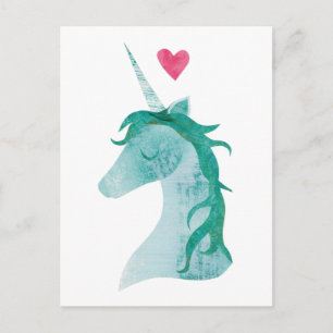 Blue Unicorn Magic with Heart Postcard