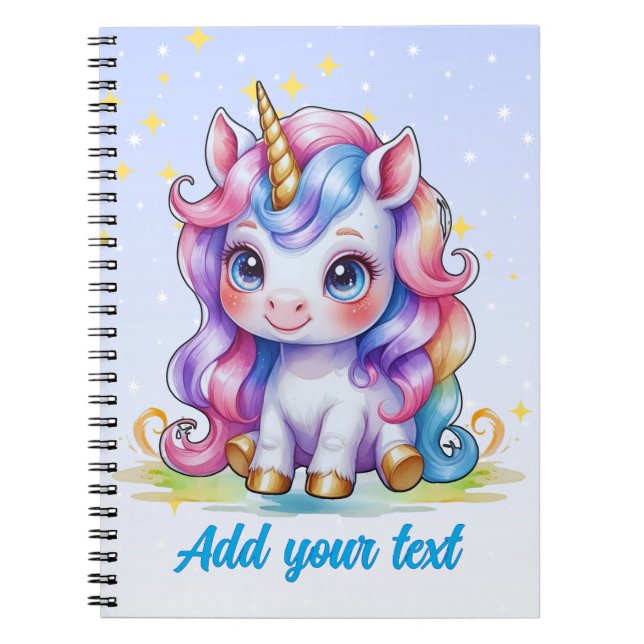 Blue Unicorn Notebook – with Personalized Name (Front)