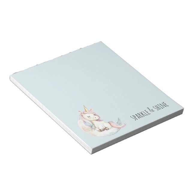 Blue Unicorn on Cloud Notepad (Angled)