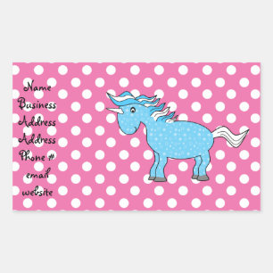 Blue unicorn on pink polkadots sticker