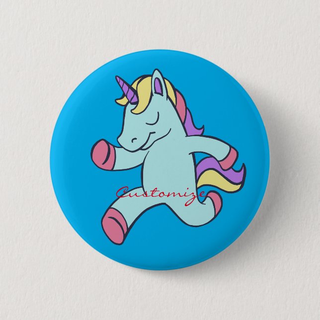 Blue Unicorn Running Thunder_Cove 2 Inch Round Button (Front)