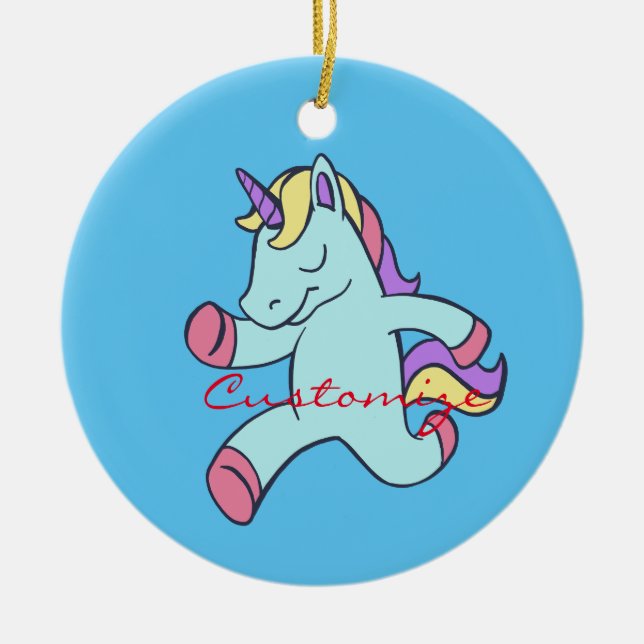 Blue Unicorn Running Thunder_Cove Ceramic Ornament (Front)