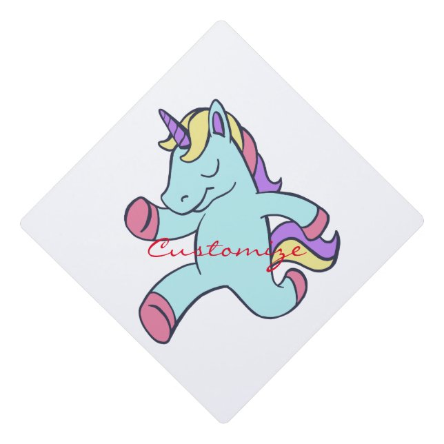 Blue Unicorn Running Thunder_Cove Graduation Cap Topper (Front)