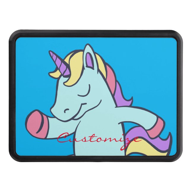 Blue Unicorn Running Thunder_Cove Trailer Hitch Cover (Front)