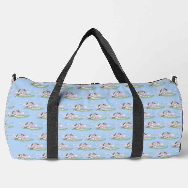 Blue Unicorns and Rainbows  Duffle Bag (Front)