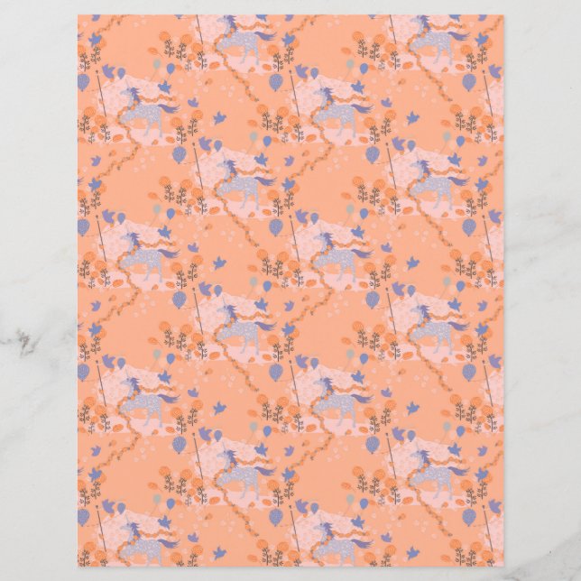 Blue unicorns on an orange background Paper Sheet (Front)