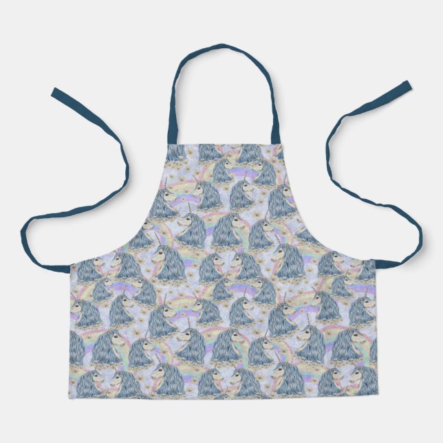 Blue Unicorns With Rainbows Apron (Front)