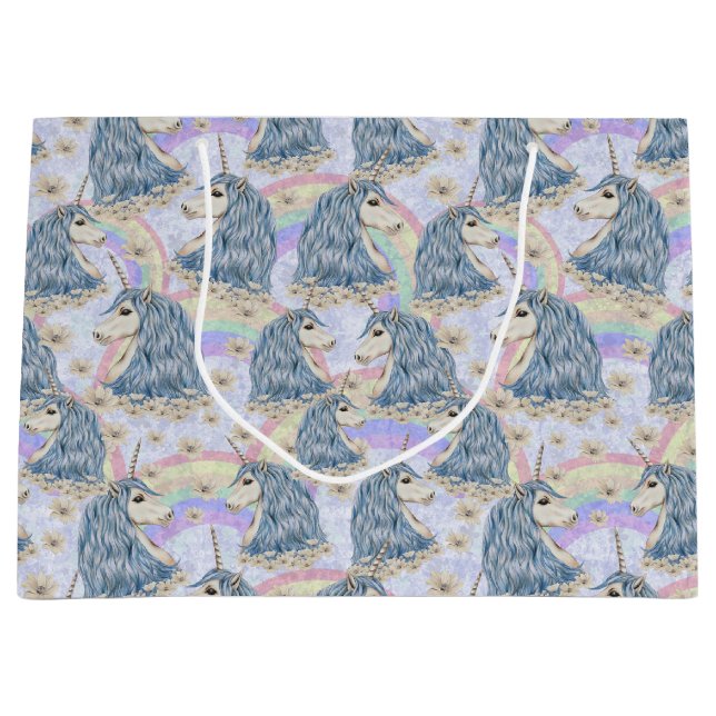 Blue Unicorns With Rainbows Large Gift Bag (Front)