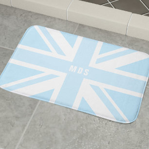 Blue Union Jack UK Flag Modern Monogram Bath Mat