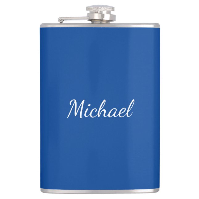 Blue Unique Professional Calligraphy Name Hip Flask (Front)