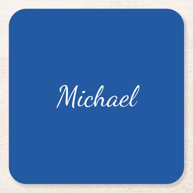Blue Unique Professional Calligraphy Name Square Paper Coaster (Front)