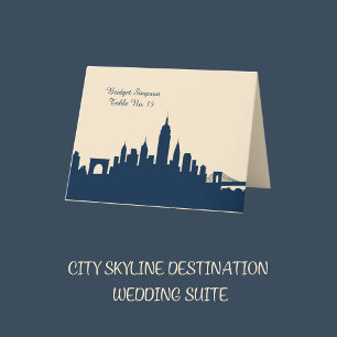 blue Urban city Skyline Wedding Single guest card