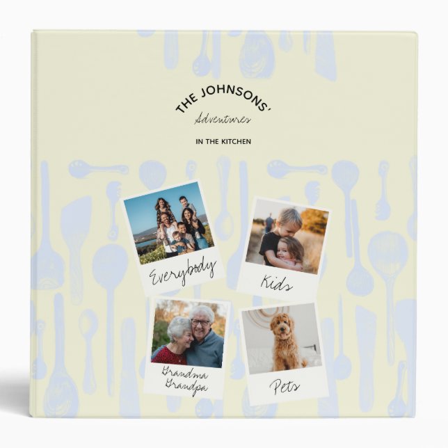 Blue Utensils Rustic Family Photos Recipe Cookbook Binder (Front)