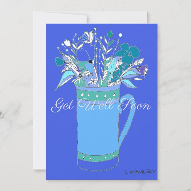 Blue V2 Colourful Get Well Flowers In A Mug Card (Front)