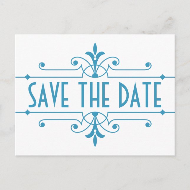 Blue v2 Fancy Ornamental Enregistrer la date Carte (Devant)