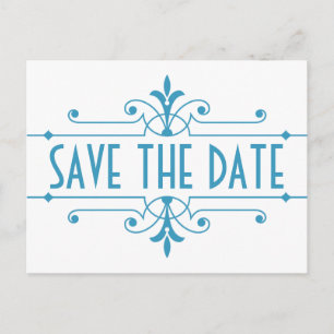 Blue v2 Fancy Ornamental Save the Date Postcard