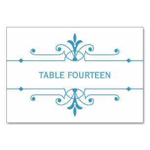 Blue v2 Fancy Ornamental Wedding Table Card