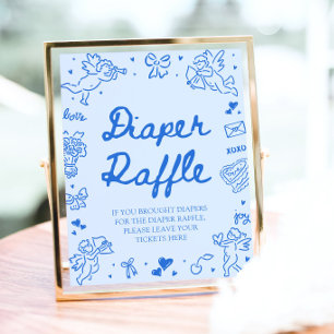 Blue Valentine Baby Shower Diaper Raffle Game Poster