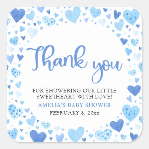 Blue Valentine Boy Little Sweetheart Baby Shower Square Sticker