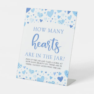 Blue Valentine How Many Hearts Baby Shower Game Pedestal Sign