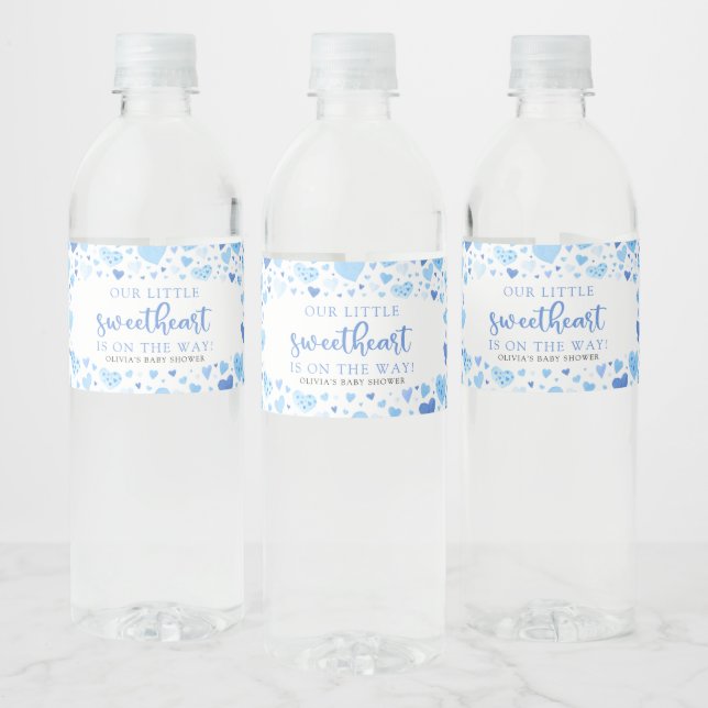 Blue Valentine Little Sweetheart Baby Shower Water Bottle Label (Bottles)