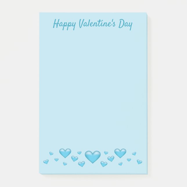 Blue Valentine's Day Hearts & Custom Text Post-it Notes (Front)