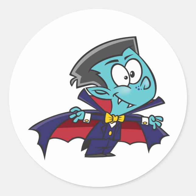 Blue Vampire Boy with Cape Cute Dracula Classic Round Sticker (Front)