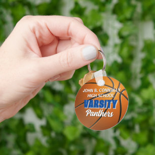 Blue Varsity Basketball Custom High School Keychain