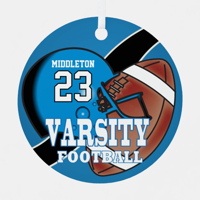 Blue Varsity Football  Metal Ornament (Front)