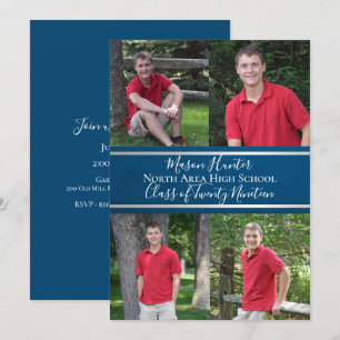 Blue Varsity Quad Photo Graduation Invitation