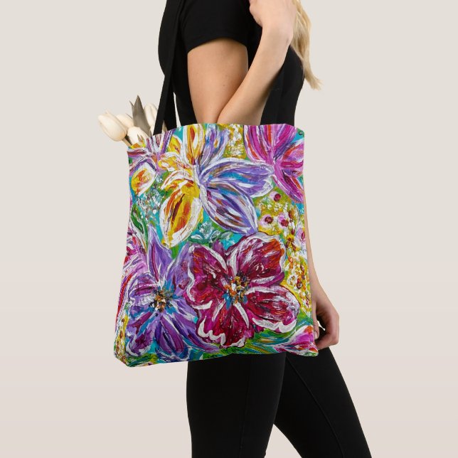 Blue Vase Floral Tote Bag (Close Up)