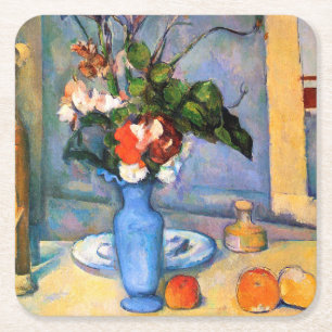 Blue Vase Flowers, Paul Cezanne Square Paper Coaster
