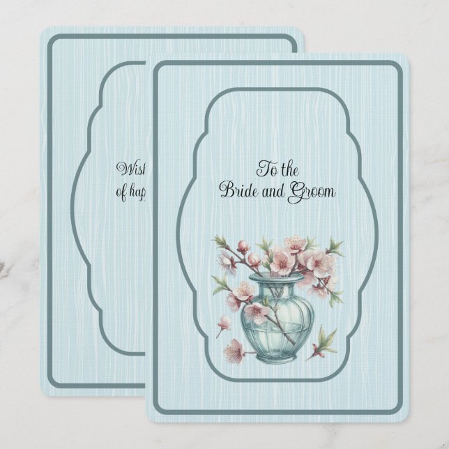 Blue Vase of Pink Apple Blossoms Card (Front/Back)