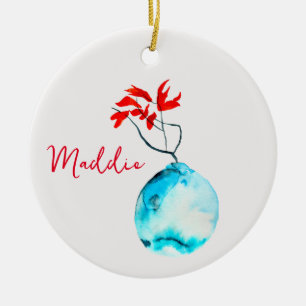 Blue vase watercolor ikebana ceramic ornament