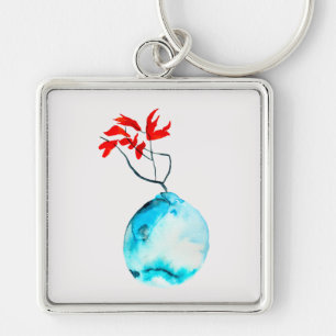Blue vase watercolor ikebana keychain