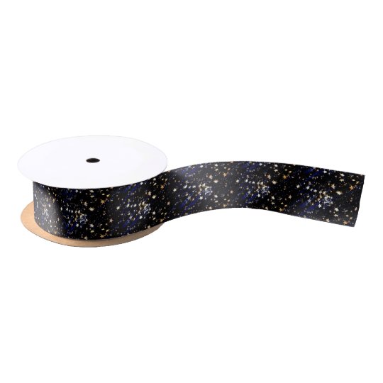 Blue Velvet Effect Stars Satin Ribbon