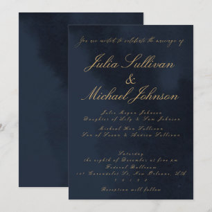Blue Velvet Look Calligraphy Wedding Invitation