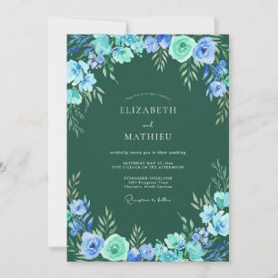 Blue Verdant Floral Arch Wedding Invitation