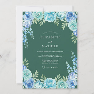 Blue Verdant Floral Flourish Wedding Invitation