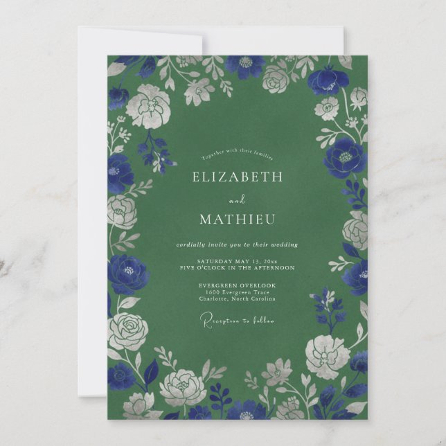 Blue Verdant Floral Romance Wedding Invitation (Front)