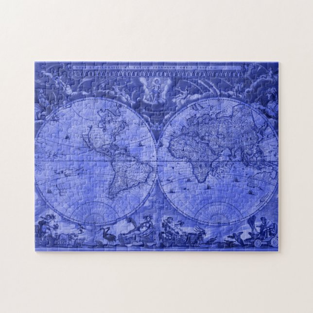 Blue Version Antique World Map J Blaeu 1664 Jigsaw Puzzle (Horizontal)
