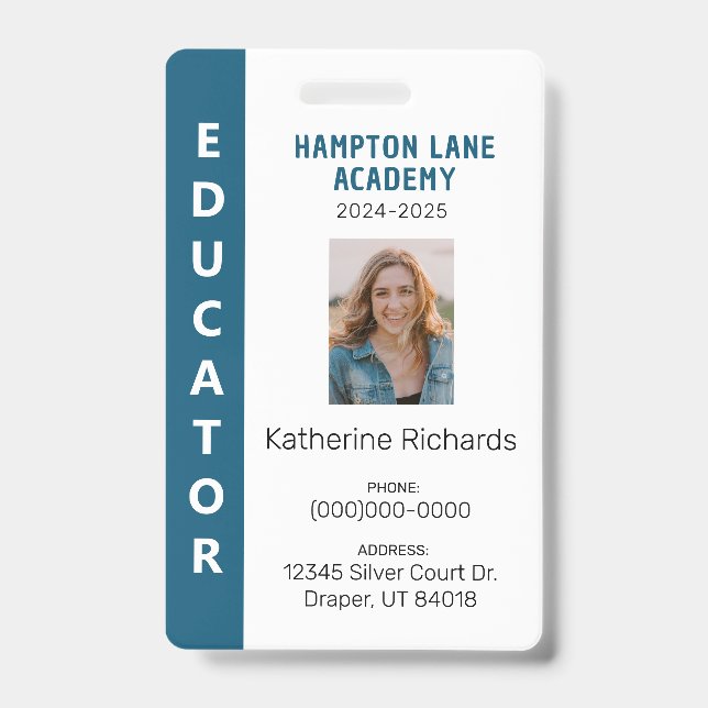 Blue Vertical Stripe Homeschool Educator ID Badge (Front)